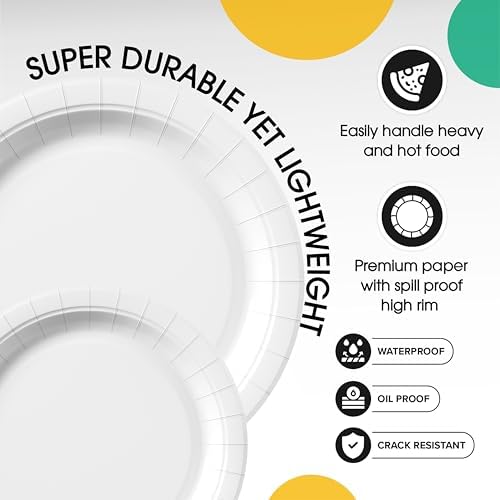 Party Solids Exquisite White Paper Plates Disposable Heavy Duty 200 Pcs - 100-7" & 100-9" White Disposable Plates For Party Heavy Duty 350 GSM For Birthday Supplies - Image 4