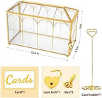 Glass Wedding Card Box with Lock, 12.6x5.9x9 inches Large Gold Card Boxes - Image 7