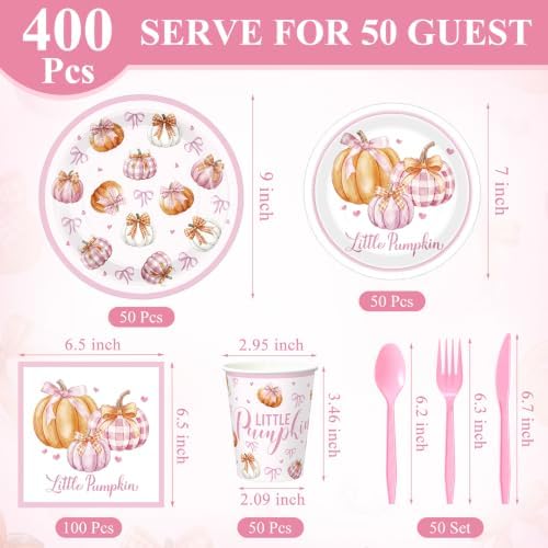 Pickmesh 400 Pcs Pink Little Pumpkin Birthday Party Plates Napkins and Cups - Image 3