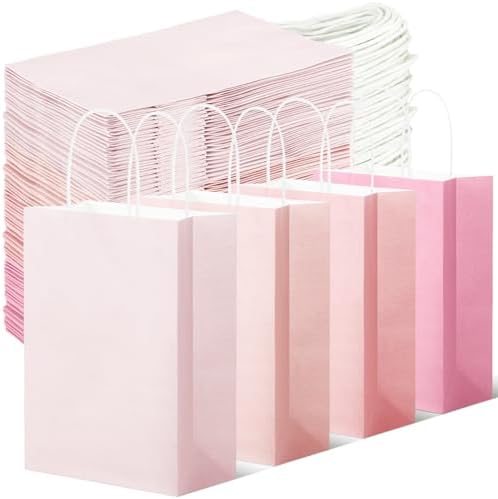Tenceur 100 Pcs Pink Gradient Gift Paper Kraft Bags with Handle Party Favor by Tenceur