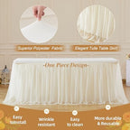 Wish Care 2 Pack Light Champagne Tulle Table Cloth for 8 Foot Rectangle Tables Tulle Tutu Skirt Stretch Fitted Tablecloth Wrinkle Free Ruffle Table Cover for Party Wedding Birthday Banquet Decorations - Image 5