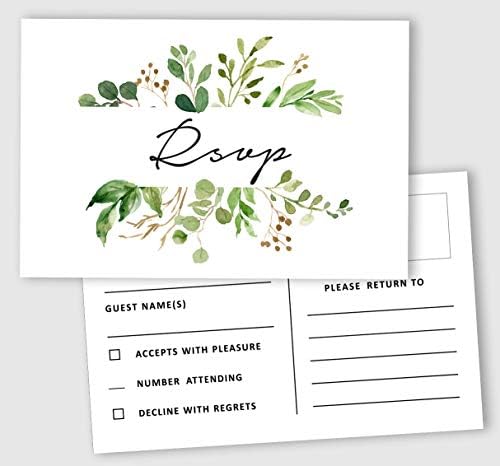 50 Blank RSVP Postcards Greenery Print 4"X6" Response Cards,RSVP Reply Card for Wedding,Bridal Shower,Baby Shower by Inkdotpot