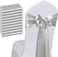 Pack of 50 Silver Satin Chair Sashes Bows 7x108 inches Chair Ribbons by WENSINL