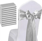 Pack of 50 Silver Satin Chair Sashes Bows 7x108 inches Chair Ribbons by WENSINL
