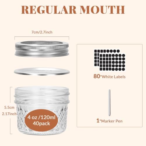 CycleMore 40 Pcs 4oz Crystal Mini Mason Jars, Silver Separable Lids - Image 2