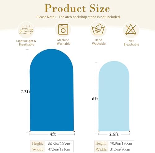 Baby Blue and Royal Blue Arch Cover 2 Set-7.2FT and 6FT Arch Backdrop Cover Spandex Fitted Wedding Arch Stand Covers for Baby Shower Boy Birthday Party Gender Reveal Photo Background Decorations - Image 6