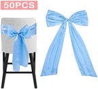 Large Satin Bow Decor with 50 Pack Chair Sashes - Perfect for Birthday, Wedding, Parties & Baby Shower | 24x36 Inch Giant Bows for Room Decor | Wide Fabric Ribbons for Banquet Chairs (Sky Blue) - Image 6