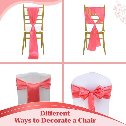 MDS® Pack of 150 Satin Chair Sashes for Wedding & Events – Coral - Image 4