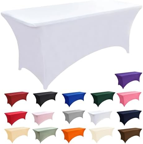 10-Pack 8ft White Spandex Table Covers for Rectangle Folding Tables - Washable Elastic Tablecloth - Ultimate Fitted Table Protector for Parties, Trade Shows, Banquet, and Wedding - Image 3