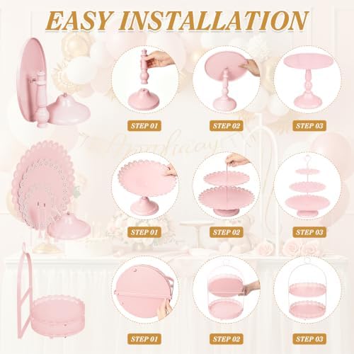 10 Pcs Pink Cake Stand Set Metal Cupcake Stands, Multiple Styles Dessert Display Tower for Candy Fruit, Cake Serving Trays for Birthday, Wedding, Anniversary, Baby Shower, Engagement Party - Image 5