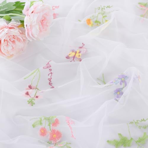 White Floral Table Runner Embroidery Floral 6pcs 10ft Tulle Spring Flowers - Image 6
