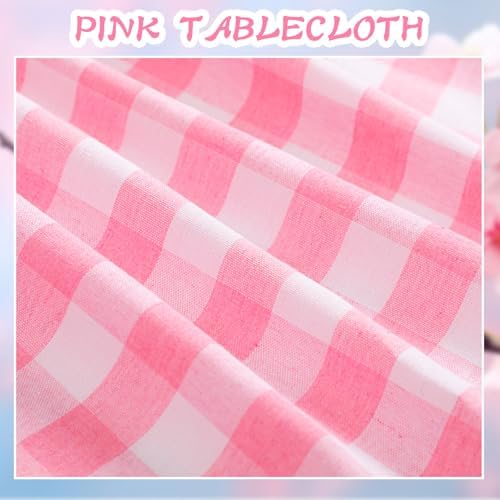 Moukeren Pink Gingham Ruffled Tablecloth Rectangular Cotton Linen - Image 2