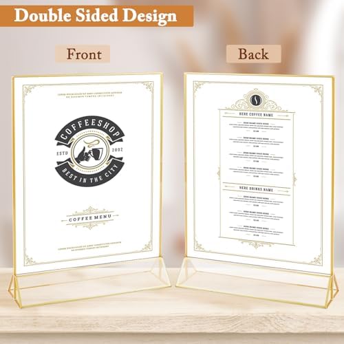 Floroom 6 Pack 8.5x11 Inch Clear Acrylic Sign Holders, Gold Border Double-Sided Vertical Picture Frames & Display Stands for Table Numbers, Photos, Menus, Flyers, Weddings, Parties & Events - Image 4