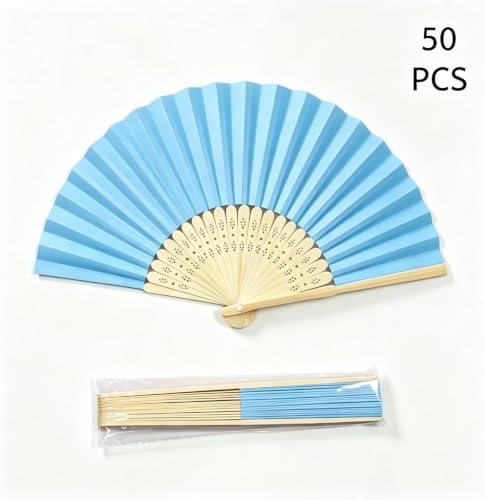 Paper Hand Fans, 8.3 Inch Foldable Handheld Fans for Wedding Favors, Party Decorations, Bridal Shower, Baby Shower, Summer Cooling, Decoration Fan(Blue-50) - Image 2