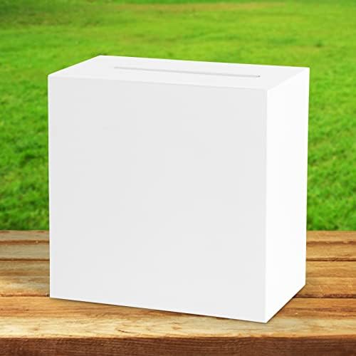 Fowecelt White Wooden Wedding Card Box, Large DIY Card Gift Box for Wedding Reception, Graduation Party, Bridal Shower, Keepsake Party Favor, Cosmetic Home Decor (10 x10 x 5.5 Inch) by Fowecelt
