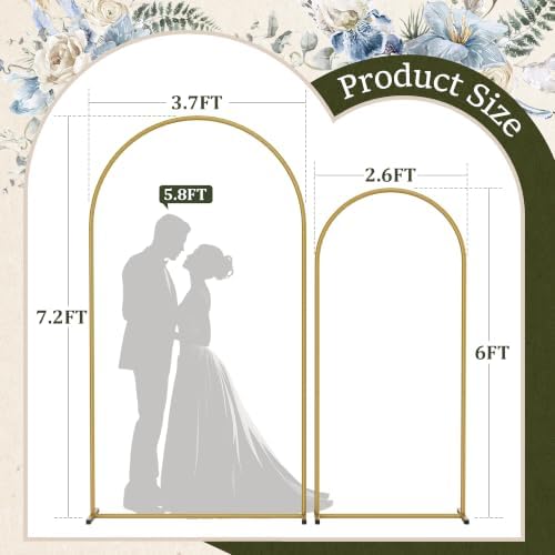 Metal Arch Backdrop Stand 2 Set (7.2FT/6FT), Gold Wedding Arch Frame - Image 7