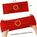 Red Chair Sashes 50 Pack with Gold Buckle Slider, Spandex Red Chair Bands Bows for Folding Chairs Wedding Party Banquet Décor - Image 3