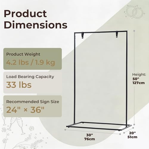 Wedding Welcome Sign Stand, 50" Standard Height - Black Metal Sign Holder with 6 Leather Straps, Easel Stand for Seating Charts & Event Décor - Image 2