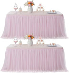 familus Pink Table Cloths 8 Foot Rectangle 2 Pack Stretch Ruffle Tulle Tablecloth Spandex Fitted Table Cover for 8 Foot Tulle Table Skirts for Party Wedding Table Cloths, Banquets by familus
