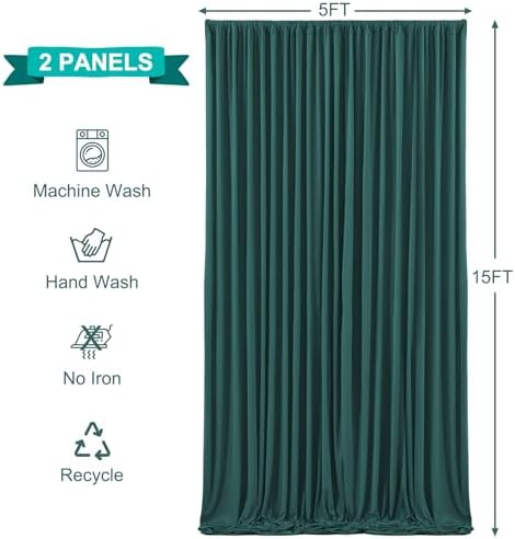 10ft x 15ft Emerald Green Wrinkle Free Backdrop Curtains for Wedding Party Backdrops Curtain Drapes Fabric Decorations Photo Back Drop Cloth for Baby Shower Photography Stage Reception - Image 5