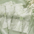 UNIQOOO 50 Sets Wedding Invitation Kit, Sage Green Floral Vellum Jackets for 5x7 Invitations w/Satin Silk Ribbon & Eucalyptus Wax Seal Stickers, Wedding Invitation Accessories by UNIQOOO