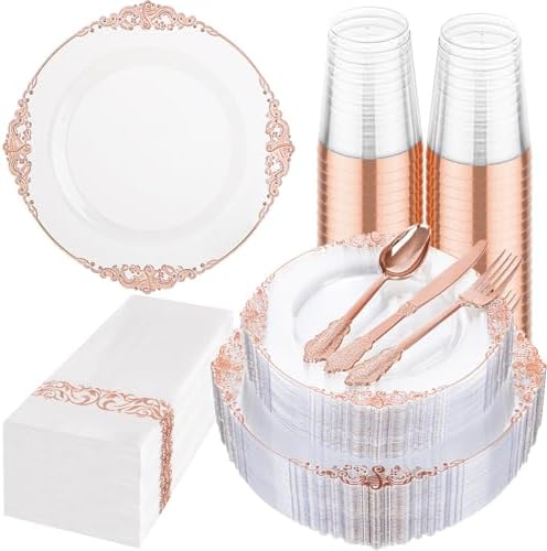 Hioasis 175pcs Clear Rose Gold Plastic Plates 10.25" by Hioasis