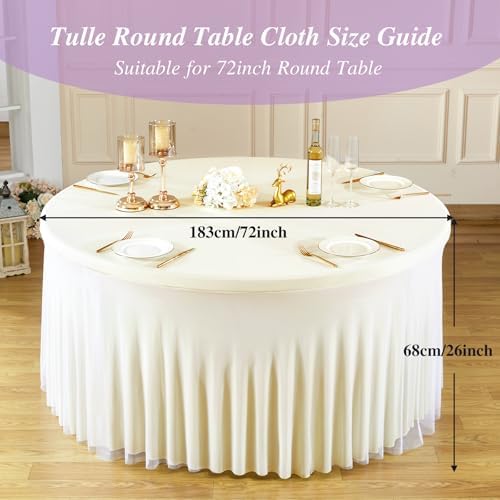 Ivory Tulle Tablecloths 72 Inch Spandex Round Table Cloths for Round Tables - Image 5