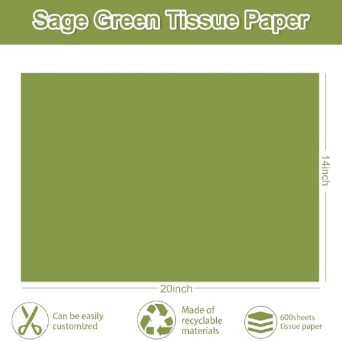 JarThenaAMCS 600 Sheets Sage Green Tissue Paper Green Gift Wrapping Paper Solid Color Decorative Art Tissue for DIY Crafts Birthday Baby Shower Party Home Decor, 14 x 20 Inch - Image 2