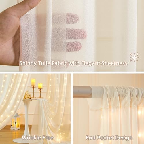 Wish Care 20x10FT Cream Wrinkle Free Backdrop Curtains with Lights String for Parties - Photo Curtain Backdrop with Lights for Wedding Decorations, Bridal Baby Shower Birthday Party Photography - Image 3