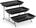 MALACASA 3 Tier Serving Tray, Porcelain Tiered Serving Trays Platters, 12 Inch Serving Stand with Platters,Black Dessert Stand with Collapsible Sturdier Metal Rack,Series PLAT by MALACASA