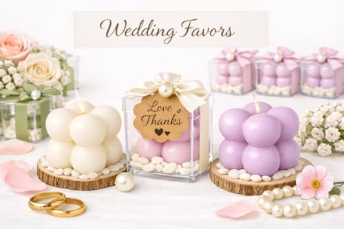 Terreux Mind & Body Mini Bubble Candles Wedding Favors, 30 Sets, 1.6", White, with Thank You Card and Ribbon, Bridal Baby Shower Gifts, Baptism Gift for Guests (Lavender) - Image 2
