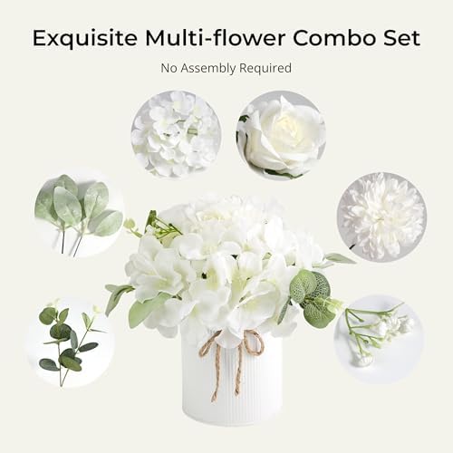 Auihiay 10PCS Flower Centerpieces for Tables, White Hydrangeas and Roses - Image 7