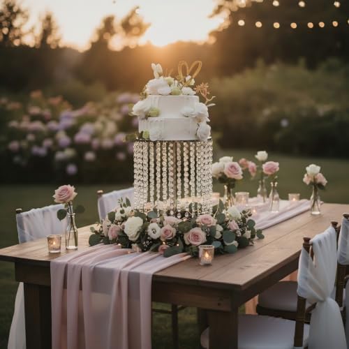 Wedding Cake Stand for Dessert Table 12 Inch Silver Crystal Pendants Metal Cake Stand Serves as A Round Dessert Cupcake Display Plate 16 Inch Tall (Silver) - Image 4