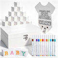 62 Pcs Baby Shower Blocks to Decorate Game Kit, 48 Blank White Wooden Blocks, 12 Markers, 1 Bodysuit-shaped Instruction Sign, 1 Box, Baby Shower Gender Reveal Activities for Guests by Unknown