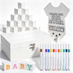 62 Pcs Baby Shower Blocks to Decorate Game Kit, 48 Blank White Wooden Blocks, 12 Markers, 1 Bodysuit-shaped Instruction Sign, 1 Box, Baby Shower Gender Reveal Activities for Guests by Unknown