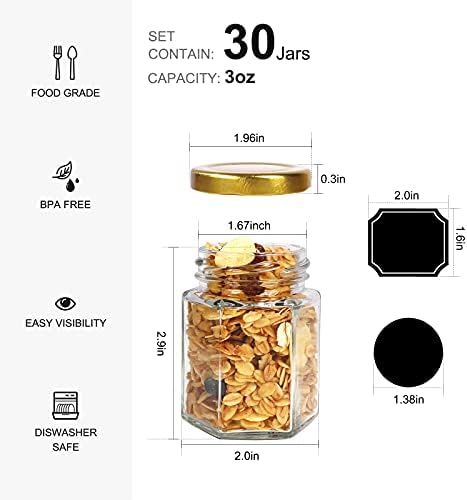 3 oz 30 Pack Mini Honey Jars, Hexagon Glass Jars with Gold Lids - Image 2