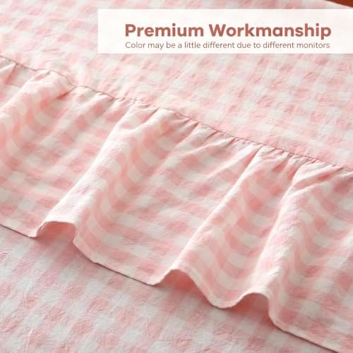 Blush White Gingham Ruffled Table Cloth Rectangular 102"x60" - Image 5