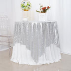 Poise3EHome Silver Sequin Tablecloth 90×90 Inch Square Sequin Fabric Table Cover Overlay for Christmas Baby Shower Birthday Party Wedding Holiday Cake Table Decoration - Image 3