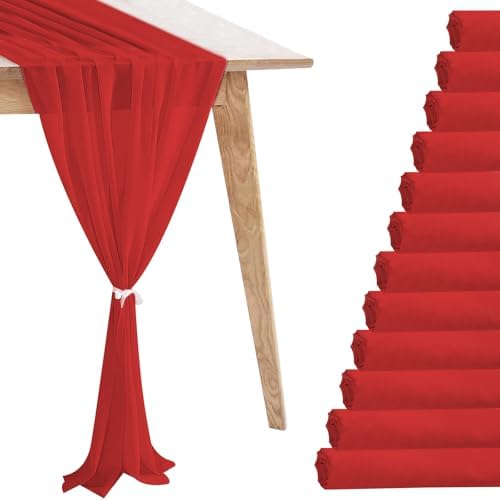 12 Pack Red Table Runner 10ft Romantic Chiffon Table Runner for Wedding Baby Shower and Birthday Party Cake Table Decorations(120 x 12 in) by Unknown