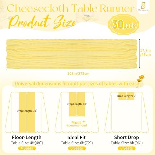 30 Pack Light Yellow Cheesecloth Table Runner 17x108 Inches Boho Home Decor - Image 2