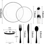 SUT 350 Pcs Black and Clear Plastic Dinnerware Set for 50 Guests, Include: 50 Dinner Plates, 50 Dessert Plates, 50 Pre Rolled Napkins With Silverware, 50 Cups, Disposable Plates for Party - Image 3