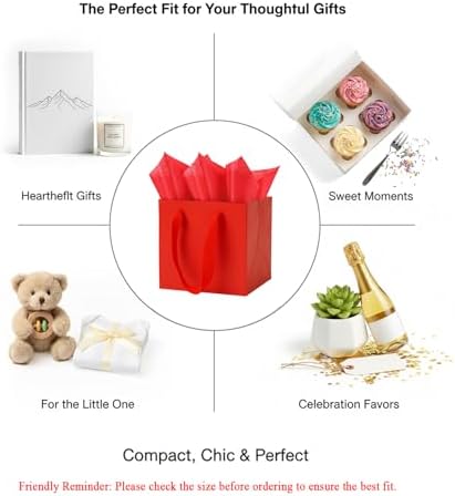 Aosric Red Square Gift Bags with Tissue Paper, 24 Pack 8x8x8 Inch - Image 3