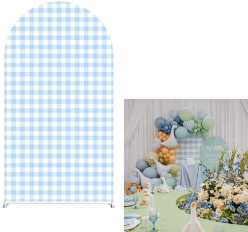 Plaids Arch Backdrop Cover for Silly Goose Baby Shower Arch Frame Stretchy Cover Gingham Kids 1st Birthday Party Fiesta Decorations (7.2x4ft Cover,Blue) by ittsmnt