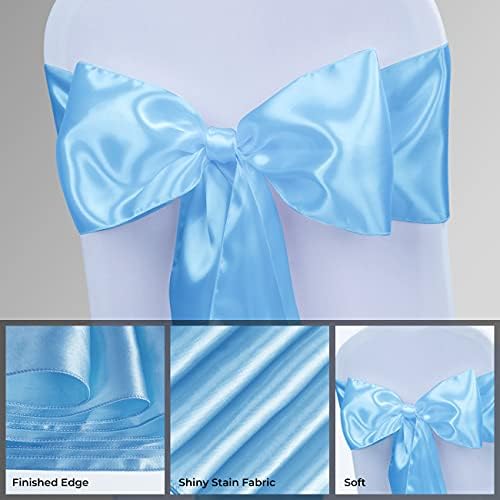 Babenest 50pcs Satin Chair Sashes Ties for Party Wedding, Baby Blue - Image 5