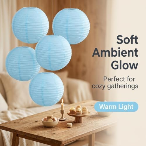 Balagan Chinese Japanese Paper Lanterns 16-Inch 5 Packs (Sky Blue, 16 inch) (BLG-220503) - Image 5