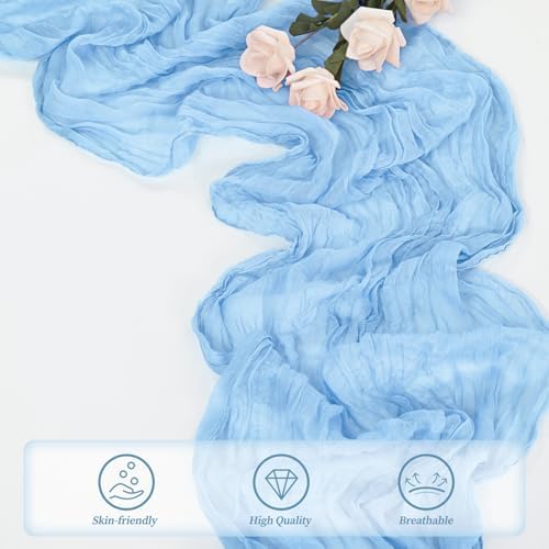 20 Pack Baby Blue Cheesecloth Table Runner 20 x 120 Inch Long Rustic Gauze Cheese Cloth Table Runner for Wedding 10FT Bridal Baby Shower Table Decorations Boho Fabric Sheer Birthday Party Table Decor - Image 5