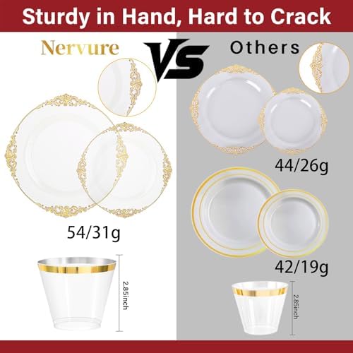 Nervure 175Pcs Clear Gold Plates, Disposable Party Plates for 25 Guests - Image 3