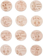 Disney Mickey Mouse Natural Wood Tone, 12 Piece Wooden Engraved Milestone Cards by NoJo
