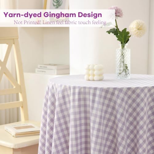 Lavender White Gingham Nightstand End Tablecloth Round Dia.51” - Image 3