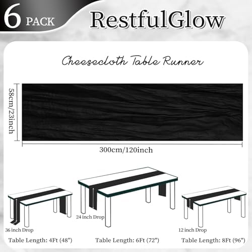 6 Pack Black Cheesecloth Table Runner 10Ft 23 x 120 Inch - Image 2
